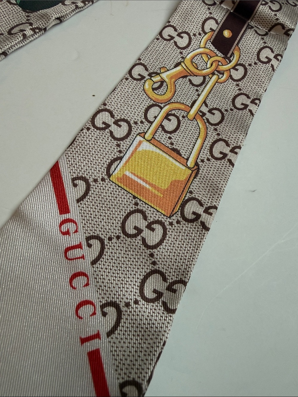 Beige Brown Monogram Twilly with Red/Green Bag Motif - Picture 8 of 14